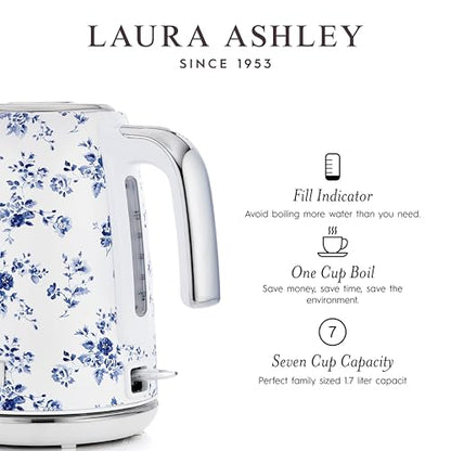 Laura Ashley Stainless Steel Electric Kettle 1.7 Liter - 1500W Rapid Boil Electric Kettles for Boiling Water - Electric Tea Kettles Automatic Shut Off - Overheat & Boil Dry Protection Jug Kettle
