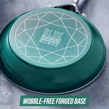 Blue Diamond 20 Piece Cookware and Bakeware Set, Diamond Infused PFAS-Free Ceramic Nonstick Pots and Pans, Durable Nontoxic Metal Utensil Safe & Scratch Resistant, Dishwasher & Oven Safe, Green