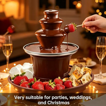3-Tier Chocolate Fountain with Serving Tray, Chocolate Fondue Fountain for Christmas Party, Multi-Tier Fondue Fountain, Electric Chocolate Fountain for Christmas Holiday & Family Gatherings