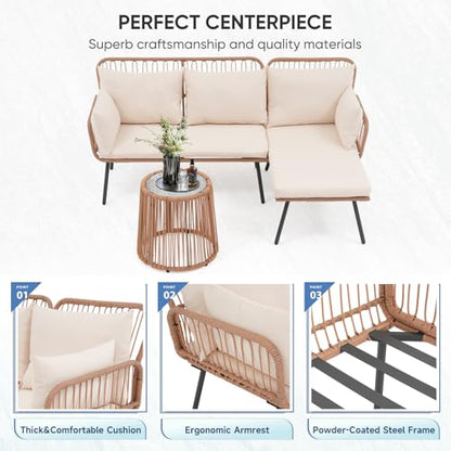 Verano Garden Patio Furniture Set, 3 Piece Wicker Conversation Sofa Set