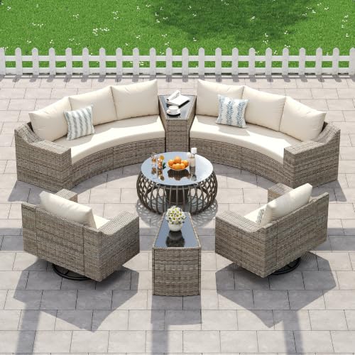 LUXOAK 10-Piece Patio Furniture Set with Storage Tables & Rocking Chairs