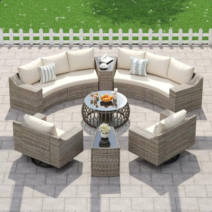 LUXOAK 10-Piece Patio Furniture Set with Storage Tables & Rocking Chairs