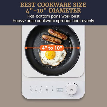 Elite Gourmet Slim Portable Induction Cooktop, 1500W Countertop Burner with 10 Power Levels & Temperature Control (140°F–465°F), Ultra-Slim 2" Design, Digital Touch Controls, Timer & Child Lock