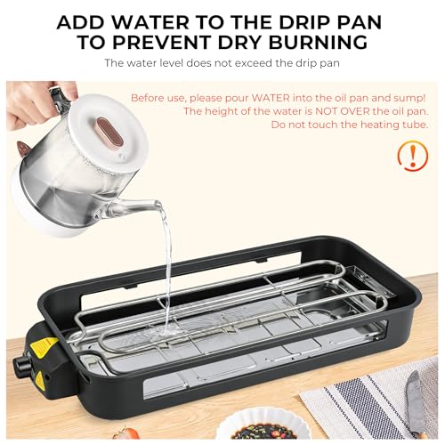 Pukomc Electric Indoor Grill,2 in 1 Indoor Grills for Kitchen with Grill Net & Non-Stick Cooking Removable Plate, Temperature Control, Dishwasher Safe, 1800W Large Smokeless Griddle Black