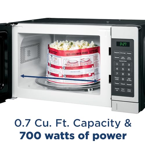 GE Countertop Microwave Oven, Compact 0.7 Cubic Ft., 700-watt Capacity, 6 Auto Cooking Settings, Child-Lock Technology, Kitchen Essentials for the Countertop, Dorm Room or Apartment, Black