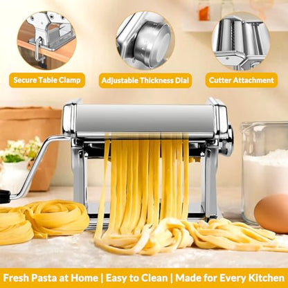 Pasta Maker - 7 Thickness Settings Pasta Roller & 2 Size Cutters