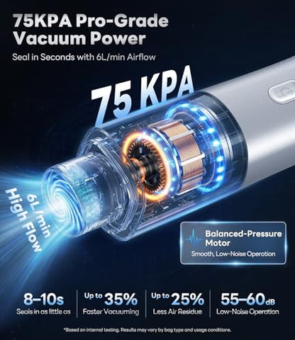 Handheld Vacuum Sealer for Food, VacSense Series 75kPa Compact Vacuum Sealer Machine with 2000mAh Battery, Cordless & Portable, 30 BPA-Free Reusable Bags for Meal Prep, Travel & Kitchen, Silver