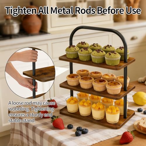 OugeWood 3 Tier Cupcake Stand 2 PACK Wooden Metal Cupcake Stand Reusable Cupcake Display Stand Tiered Tray Stand Dessert Table Display Set Serving Trays for Party Rustic Farmhouse Vendor