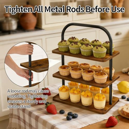 OugeWood 3 Tier Cupcake Stand 2 PACK Wooden Metal Cupcake Stand Reusable Cupcake Display Stand Tiered Tray Stand Dessert Table Display Set Serving Trays for Party Rustic Farmhouse Vendor