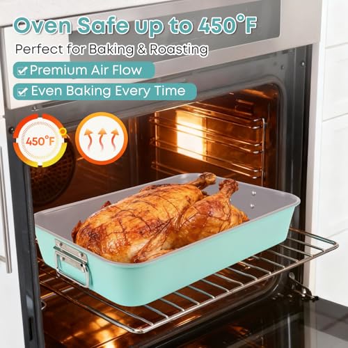 Spmarkt 21-pieces Stackable Nonstick Bakeware Set, PTFE/PFOA/PFOS Free Baking Pans Set with Silicone Cup, Oven Mitt, Complete Kitchen Baking Kit for Cake & Loaf, Cookies, Cupcakes
