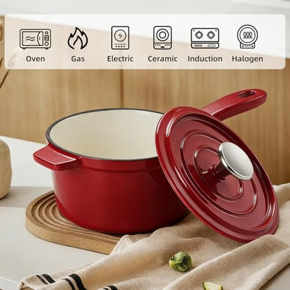 Enameled Cast Iron Sauce Pan, 2 Quarts Round Sauce Pot with Lid, Mini Dutch Oven Enamel Saucepan for Cooking Pasta Sauce, Marinate, Simmer, Refrigerate and Serve, Multiple Colors Available
