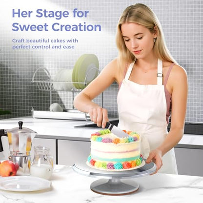 Cake Turntable, Ohuhu Aluminium 12'' Cake Decorating Kit Supplies Rotating Stand Revolving Spinner with 2 Icing Spatula 3 Comb Smoother