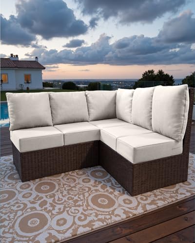 ACTREST Luxury 24x24x6 Outdoor Cushions for 5-Seat Sectional Sofa Set of 5 - Water-Repellent 11-Piece Patio Cushion Set for Outside Rattan Wicker Loveseat Chair L-Shape Couch - Beige/Classic