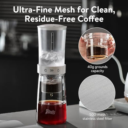 Bincoo Drip Cold Brew Coffee Maker,450ml High Borosilicate Glass Ice Drip Coffee Brewer,Adjustable Dual-Outlet Drip Speed, Constant Pressure Brewing