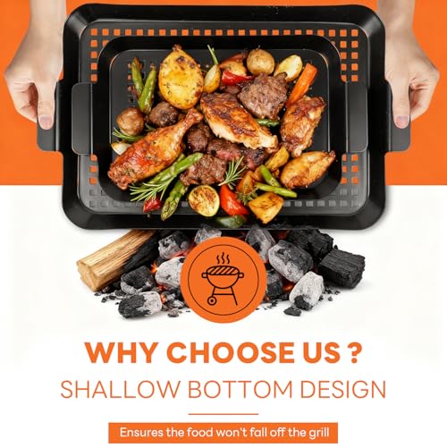guogiyala 2PCS Grill pan: Grill topper for outdoor grill - Non-stick enamel coating grill topper suitable for camping, picnic, party