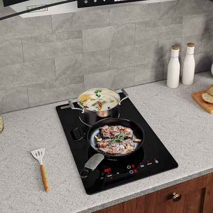 Empava Electric Stove Induction Cooktop Vertical with 2 Burners Vitro Ceramic Smooth Surface Glass in Black 120V, 12 Inch
