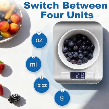 Girwu Food Scale, Digital Kitchen Scale with 0.1g Accuracy, 11lb/22lb Capacity & Backlit LCD, Stainless Steel Tare Scale for Baking, Cooking and Meal Prep, 5.5x7x0.6 Inches (Batteries Included)