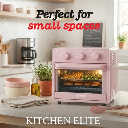 Kitchen Elite Mechanical Air Fryer Oven with Viewing Window, Pink, 16 Qt