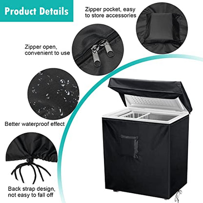 Black Chest Freezer Cover, Luxiv Waterproof Freezer Covers Compact for 3.5 Cubic Feet Chest Freezer Cover for Open, Zipper Pocket, Strap
