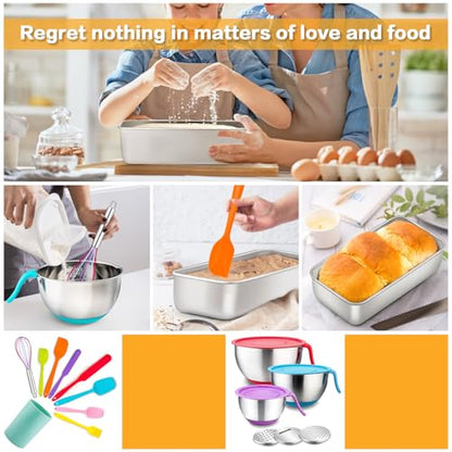 E-far Loaf Pan Set of 4, 9x5 Inch Stainless Steel Bread Loaf Pan, Metal Bakeware for Baking Bread Cake Meatloaf Brownies, Healthy & Non Toxic, Easy Release & Dishwasher Safe