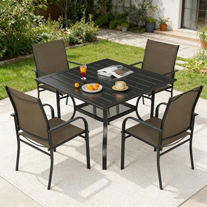 SUNCROWN 5 Pieces Outdoor Dining Set, Patio Furniture Set with 4 x Textilene Dinning Chairs and 1 Steel Slat Metal Bistro Table for Lawn Garden Backyard Deck - Brown