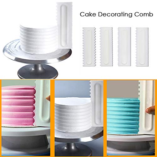Mwellewm 4 Pcs/set Cake Scraper Decorating Plastic Sawtooth Comb Mousse Butter Cream Cake Edge Tools Plastic Sawtooth Cake Icing Smoother Kitchen Baking Cake Edge DIY Tool