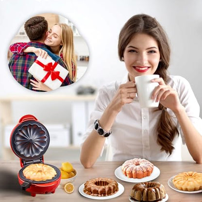 Mini Cake Maker, Portable Mini Cake Maker Double-Sided Heating, electric cupcake makers for Breakfast, Cake, Snacks (Red)