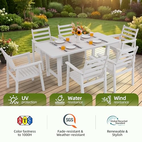 AZXZCS 12-Piece Outdoor Dining Set, All-Weather HDPE Patio Furniture, Two 66.5" Slatted Table with 1.6" Umbrella Hole & 10 Ergonomic Armchairs, Heavy Duty 350lbs Capacity, UV Resistant, White