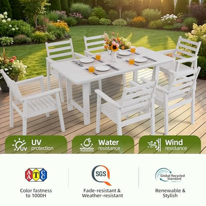 AZXZCS 12-Piece Outdoor Dining Set, All-Weather HDPE Patio Furniture, Two 66.5" Slatted Table with 1.6" Umbrella Hole & 10 Ergonomic Armchairs, Heavy Duty 350lbs Capacity, UV Resistant, White