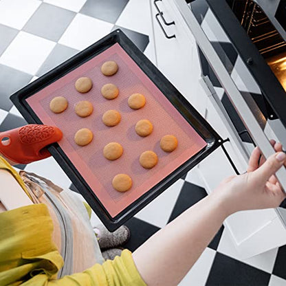 AMYONE Perforated Baking Mats, 2 PCS Pink Eclair Silicone Mat for Half Sheet, Non-Stick Reusable Oven Liners for Making Bread/Pizza/Pastry/Cookie 11 5/8" x 16 1/2", Sakura Pink