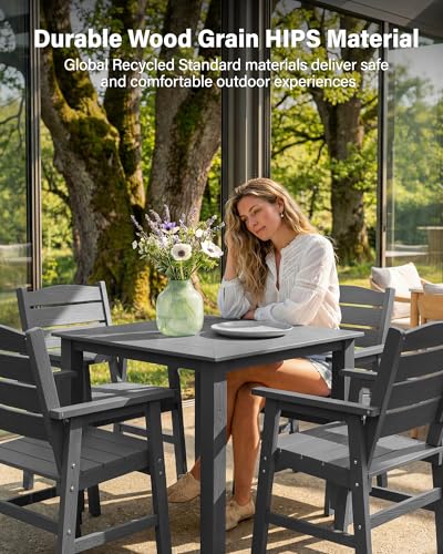 YEFU HIPS Outdoor Table and Chairs : Square Family-Friendly Patio Dining Sets - 5-Piece All-Weather Easy-Clean Outdoor Dining Set - Modern Furniture for Garden Deck Backyard Poolside（Grey）