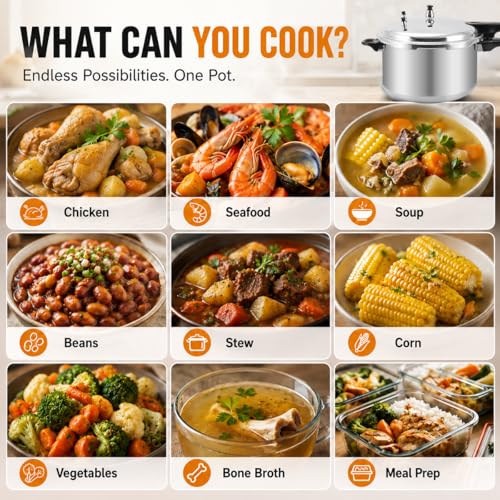 BreeRainz 12 Quart Aluminum Pressure Cooker with Steaming Rack