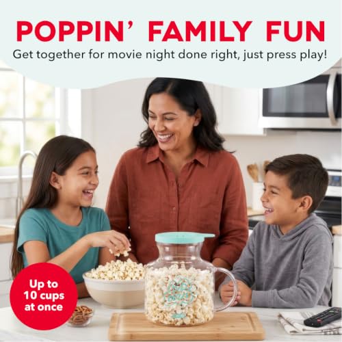 Dash Microwave Popcorn Popper - Convenient Popcorn Maker with Butter-Melting Silicone Lid - Easy to Use & Quick Cleanup - Aqua