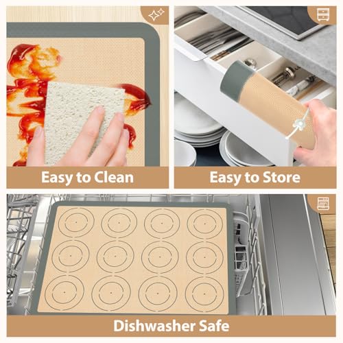 Silicone Baking Mat Set of 6, Silicone Mats for Baking, Baking Sheets Non Stick for Macaron, Cookie, Pizza, Bread and Pastry, Baking Supplies for Oven, Food Grade Reusable