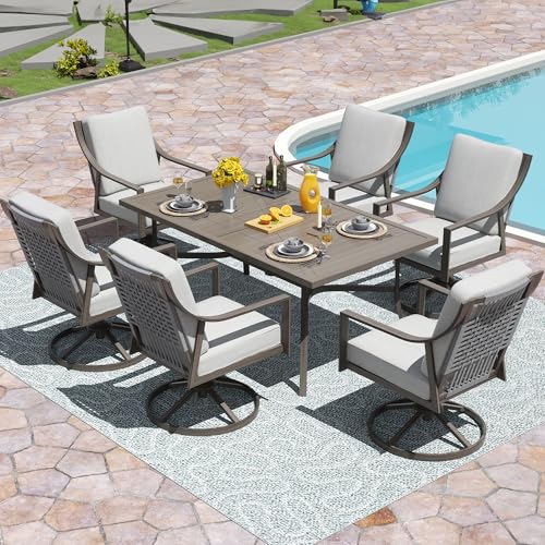 NATURAL EXPRESSIONS 7 Piece Patio Dining Set,6 Swivel Rockers & Large Table