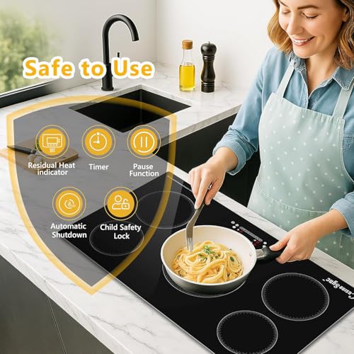 36 Inch Induction Cooktop, 5 Burner Built-In Electric Stove Top, 10800W High Output 240V Hardwired, Touch Control with Power Boost, 9 Power Levels, Timer, Child Lock & Residual Heat Indicator