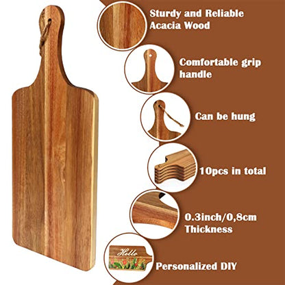 10 Packs Acacia Wood Cutting Board, 15 x 7 Inch Plain Chopping Board with Handles Large Serving Board Wooden Kitchen Cutting Board Bulk with Ropes for Vegetables Meat Pizza Cheese Fruit Bread