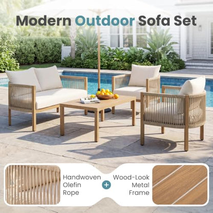 DAYARUS Wicker Patio Sofa Furniture Outdoor Loveseat Balcony Couch, Beige
