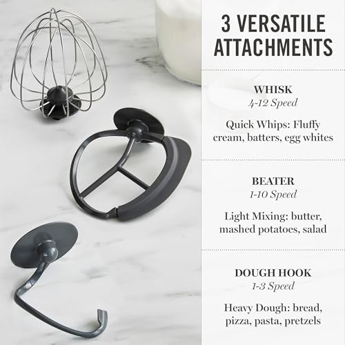 Martha Stewart 5.3Qt Stand Mixer, 12-Speed Tilt-Head Electric Kitchen Mixer with Stainless Steel Bowl, Dough Hook, Whisk & Beater, Splash Guard, Ideal for Baking Bread, Cake & Whipping, Caviar Gray