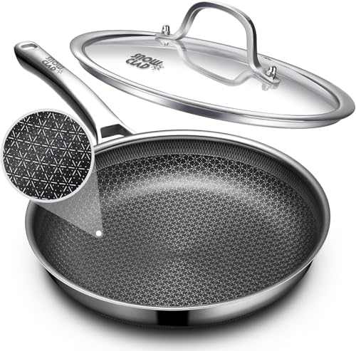OATOFP Non Stick Frying Pans 12 inch, Hybrid Improved Version Frying Pans Nonstick with Lid,non stick Stainless Steel Skillets, Dishwasher and Oven-Safe Chef Pan, PFOA Free Cookware Improved Version