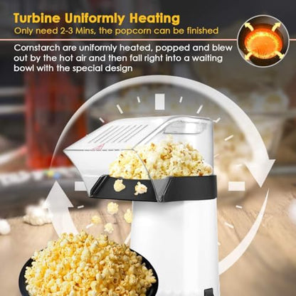 Air Popcorn Maker, 1200W Fast Hot Air Popcorn Machine for Healthy Oil-Free Snacks, 16 Cups Large Capacity Electric Popcorn Popper with Measuring Cup & Removable Cover, BPA-Free, White