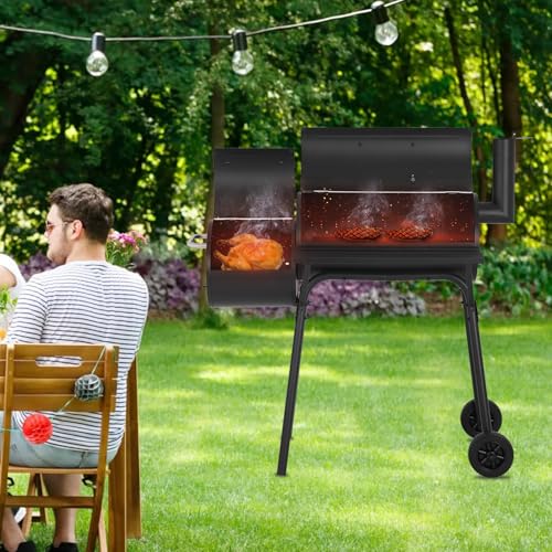 FDW Charcoal Grills 43-inch Outdoor Grill,Multiple People BBQ Grill with Double Grill Mesh Design,Smoker Grill for Camping,Outdoor Backyard,Patio and Parties,Black