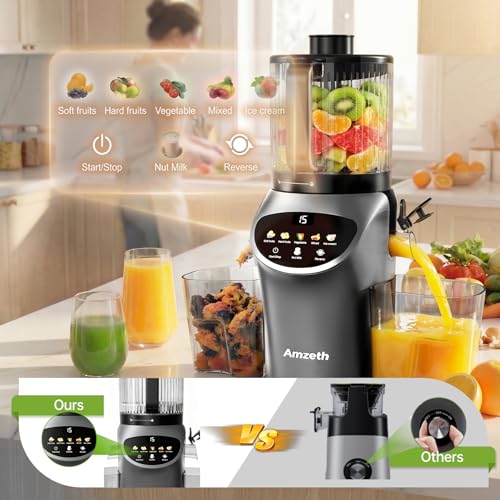 Juicer Machines with 6.5" Large Chute,4-in-1 Cold Press Juicer for Whole Vegetables Fruits,AC Motor,120oz Large Capacity, Makes Juice,Nut Milk & Sorbet,Premium Gray,Easy to Clean.(Advanced Space Gray)