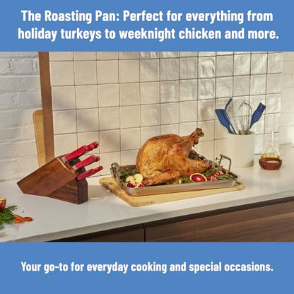 Misen Stainless Steel Roasting Pan with Handles - Versatile 5-Ply Design, Easy Grip Handles, Multi-Functional Cooking, Ideal for Baking, Searing, & Roasting, Superior Heat Conduction, Premium - 13"