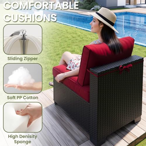 OUGMMGOU 7 Pieces Outdoor Patio Furniture Set, Outdoor Sectional Furniture Set, All-Weather PE Rattan Wicker Sofa with Cushions for Balcony, Deck, Garden