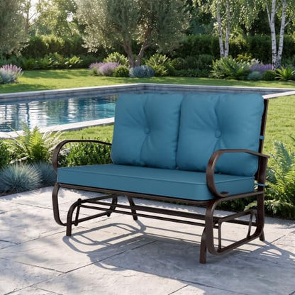 Incbruce Outdoor Swing Glider Rocking Chair Patio Bench for 2 Person, Garden Loveseat Seating Patio Steel Frame Chair Set with Cushion, Peacock Blue