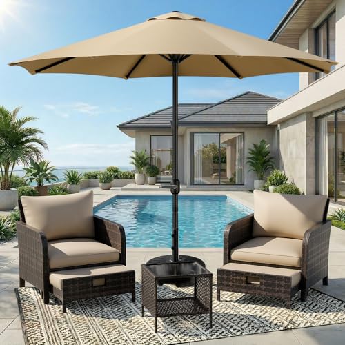 LEVELEVE 9FT Outdoor Patio Umbrella with Easy Crank - UV Resistant & Waterproof Market Umbrella with Ventilated Canopy, 8 Sturdy Ribs & Powder-Coated Frame for Garden, Deck, Backyard, Pool, Patio Table