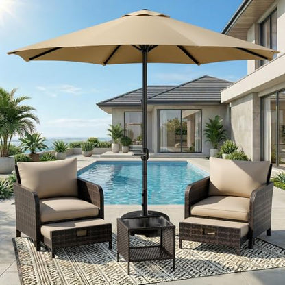 CHABATREE 9FT Outdoor Patio Umbrella with Easy Crank - UV Resistant & Waterproof Market Umbrella with Ventilated Canopy, 8 Sturdy Ribs & Powder-Coated Frame for Garden, Deck, Backyard, Pool, Patio Table