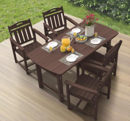 Ciokea HDPE Outdoor Dining Set of 4, Patio Table and Chairs Sets, Brown