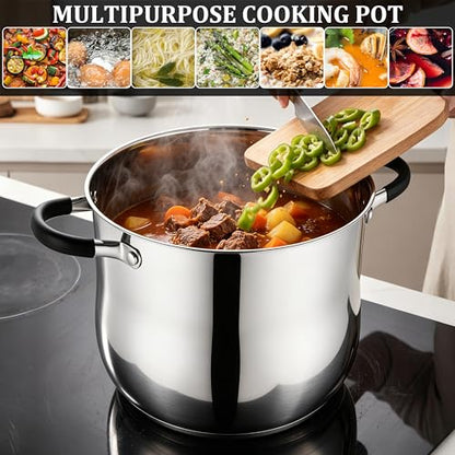 E-far 12 Quart Stock Pot, Stainless Steel Pot with Lid for Cooking Soup Simmering Stew, Tall Induction Pot w/Tri-Ply Thick Base, Large Cooking Pot w/Dual Heat Proof Handles, No-Toxic & Dishwasher Safe